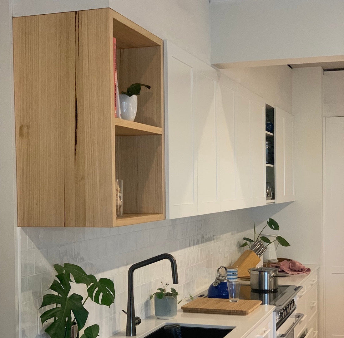 Kitchen joinery made out of reclaimed Australian hardwood.