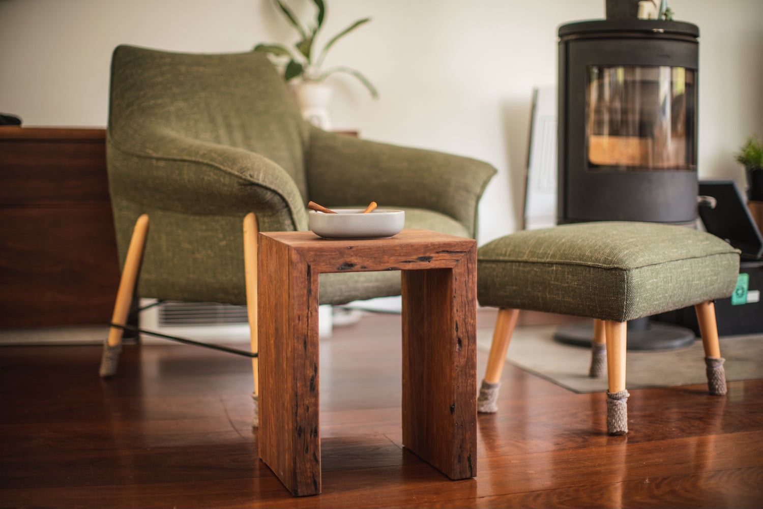 Lounge room side table made from reclaimed Australian hardwood